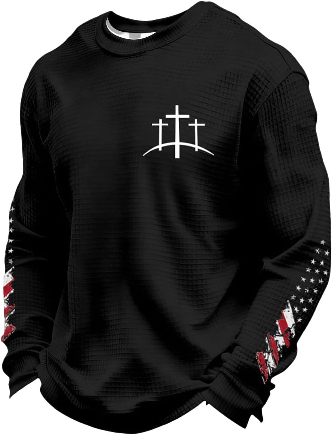Men's 250Th Anniversary USA Shirt, Long Sleeve Crewneck Patriotic Shirts, Waffle Knit American Flag T-Shirts, M-3XL