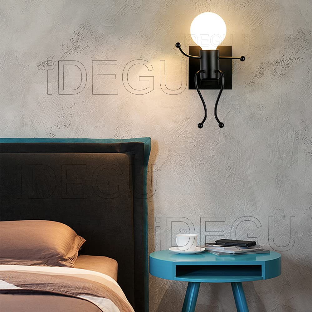 iDEGU 2 Pack Applique Murale Moderne Lampe Murale Style Humanoïde Créatif LED Luminaire Décoration Applique Intérieure pour Chambre d'enfants Salon Couloir (Noir)