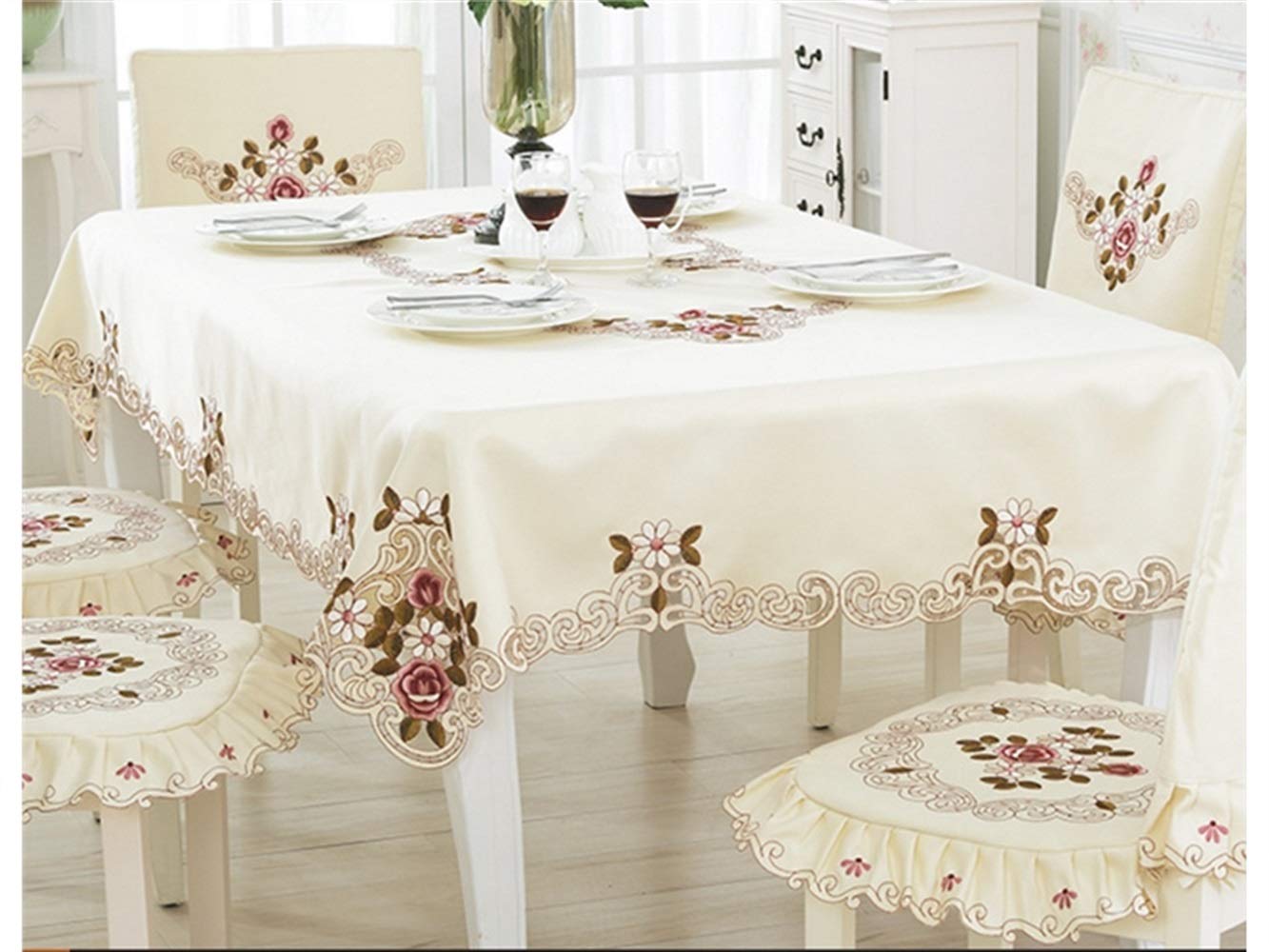 kxrzu Great Rectangle Elegant Embroidery Tablecloth Modern European Rustic Table Cover for Home Garden