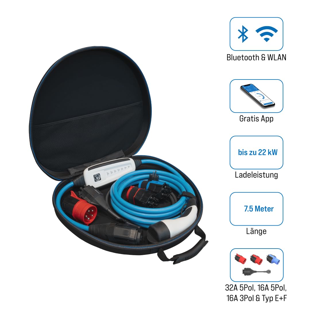 NRGkick 32A 7.5m Set Optimal, Estación de Carga móvil para Coches eléctricos, Cargador sin instalación, Incl. Adaptadores 32A & 16A + Enchufe Schuko, Cable de Carga EV con Bolsa de Transporte