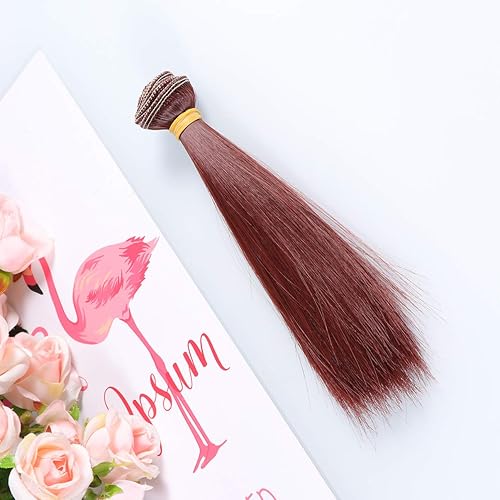 Miniatura 2 de SEWACC Peluca negra de cabello lacio, 5 piezas de 5.9 in, pelo sintético lacio para muñecas, pelucas de cabello lacio para muñecas (rojo marrón)