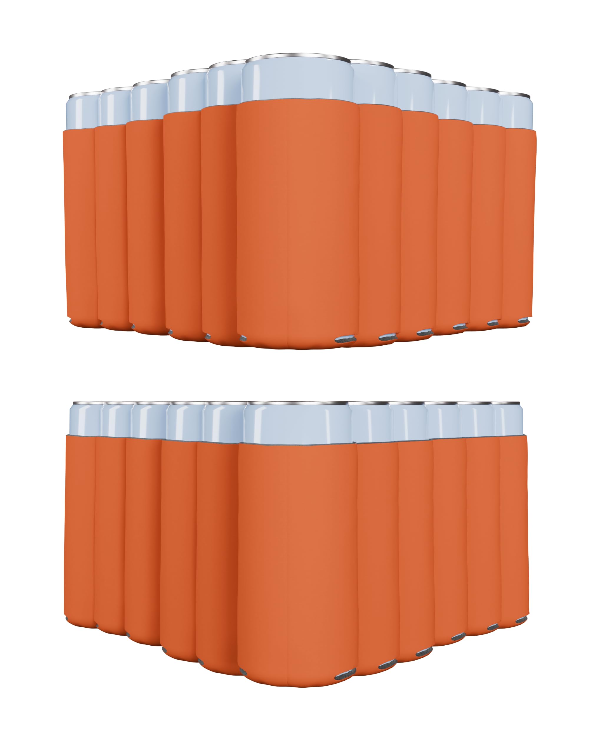 PartyPrints 200 Pack Orange Blank Slim Can Cooler Sleeves | Plain Seltzer Customizable Bulk Coolers for Beer Bottles &amp; 12oz Tall Cans | Skinny Collapsible Drink Insulated Sleeve