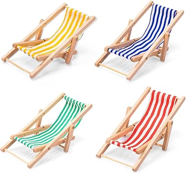 Dollhouse Miniature Furniture Accessories Foldable Wooden Beach Chair Mini Longue Deck Chair Doll House Ornament Kits for DIY Fairy Garden Dollhouse Decoration - Pack of 4