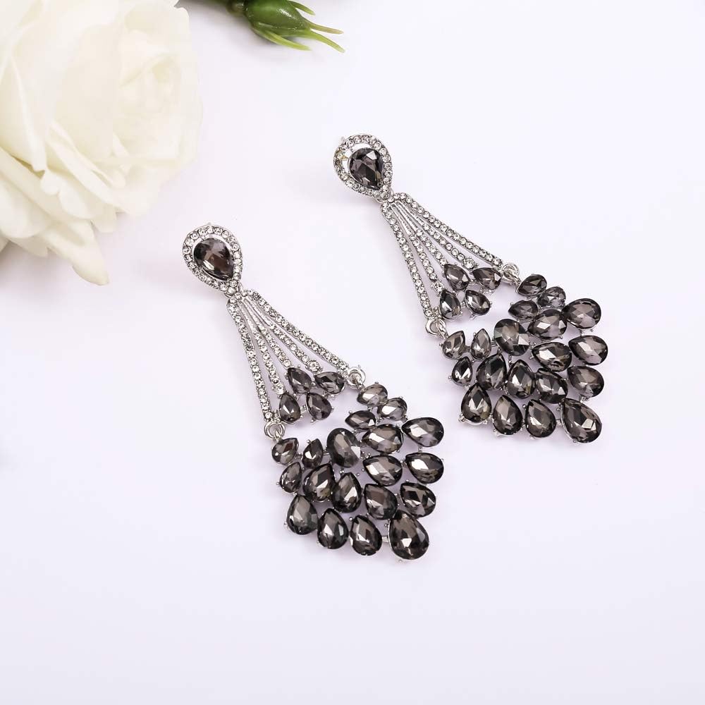Vintage Floral Teardrop Butterfly Wing Black Austrian Crystal Drop Dangle Earrings for Women Bride Gift image 3