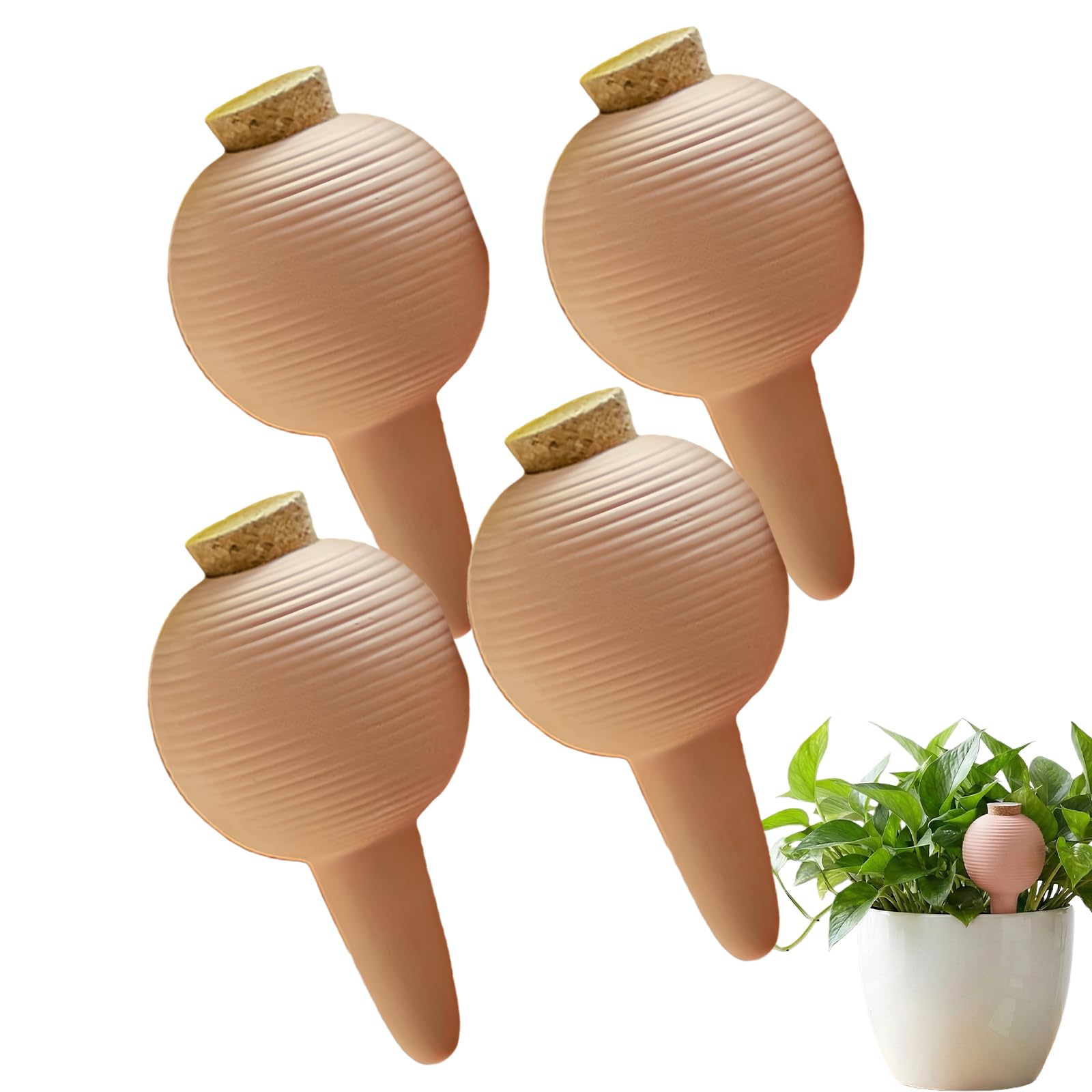 GBKDQQ 4 unidades de riego de conos de arcilla, riego automático de terracota, dispensador de agua de 430 ml con tapón de corcho para plantas de interior, jardineras de balcón