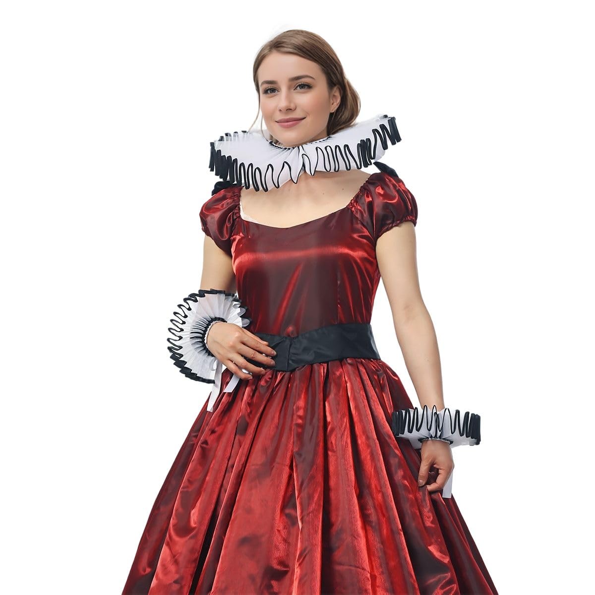 BPURB Renaissance Tudor Queen Elisabethan Dickens Halskrause Kragen Rüschenkragen und Handgelenk Rüschen Manschetten Set Clown Choker Halskragen Manschette