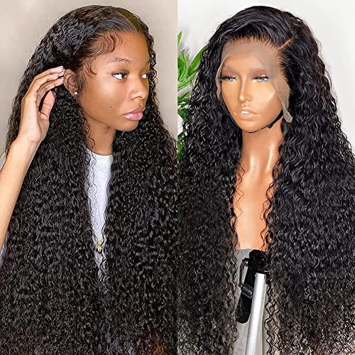 Wingirl 13x4 HD Deep Wave Lace Front Wigs Human Hair Pre Plucked with Baby Hair Transparent 180 Density Glueless Lace Frontal Wigs for Women Natural Black Color