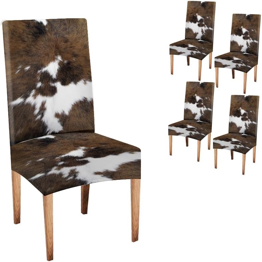 TOMWISH Chair Covers for Dining Room Set of 4,Cowhide Printing Spandex Stretch Dining Room Chair Cover,Removable Washable Kitchen Parsons Chair Covers Seat Slipcovers