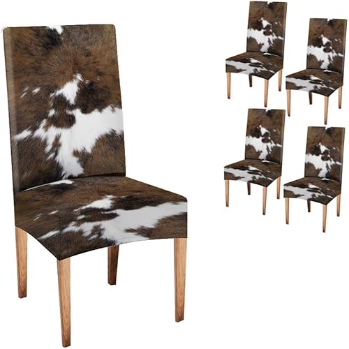 TOMWISH Chair Covers for Dining Room Set of 4,Cowhide Printing Spandex Stretch Dining Room Chair Cover,Removable Washable Kitchen Parsons Chair Covers Seat Slipcovers