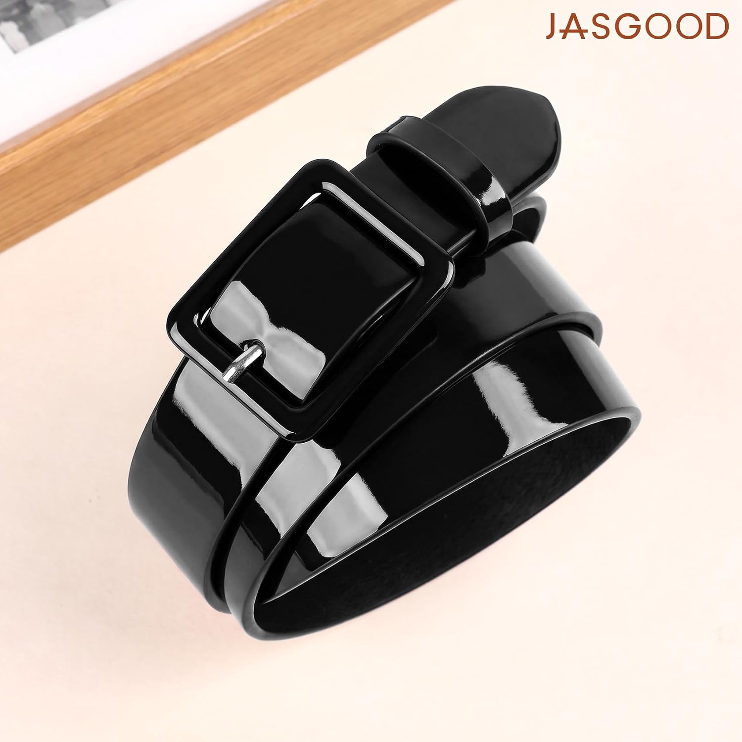 JASGOOD Women Patent Leather Belts for Jeans Vintage 50s Ladies Waist Belt