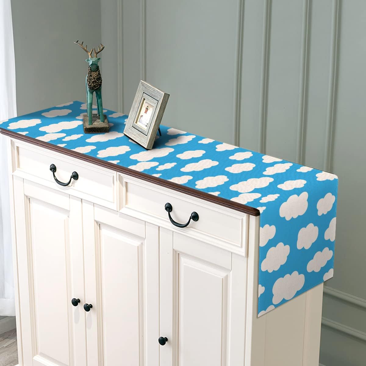 Sunwer Blue Sky White Cloud Table Runner Toy Story Themed Birthday Party Decoration Boy Girl Baby Shower Party Supply Home Kitchen Dining Room Decor image 4