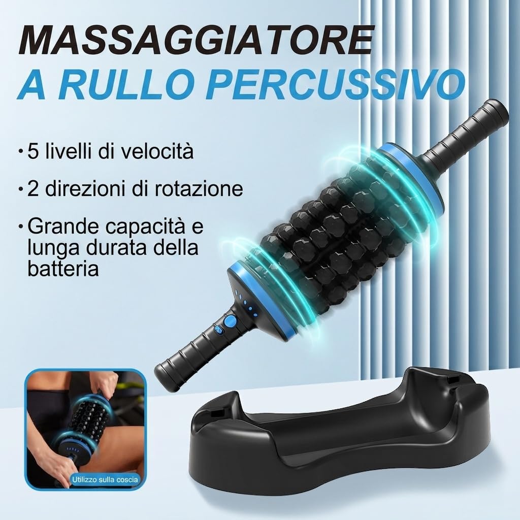 Massaggiatore Elettrico a Rullo Manuale, Massaggiatore Elettrico Anticellulite Percussivo con Manico-Anticellulite Percussivo,5 Livelli di Intensità, per Schiena, Collo e Gambe (Blu)