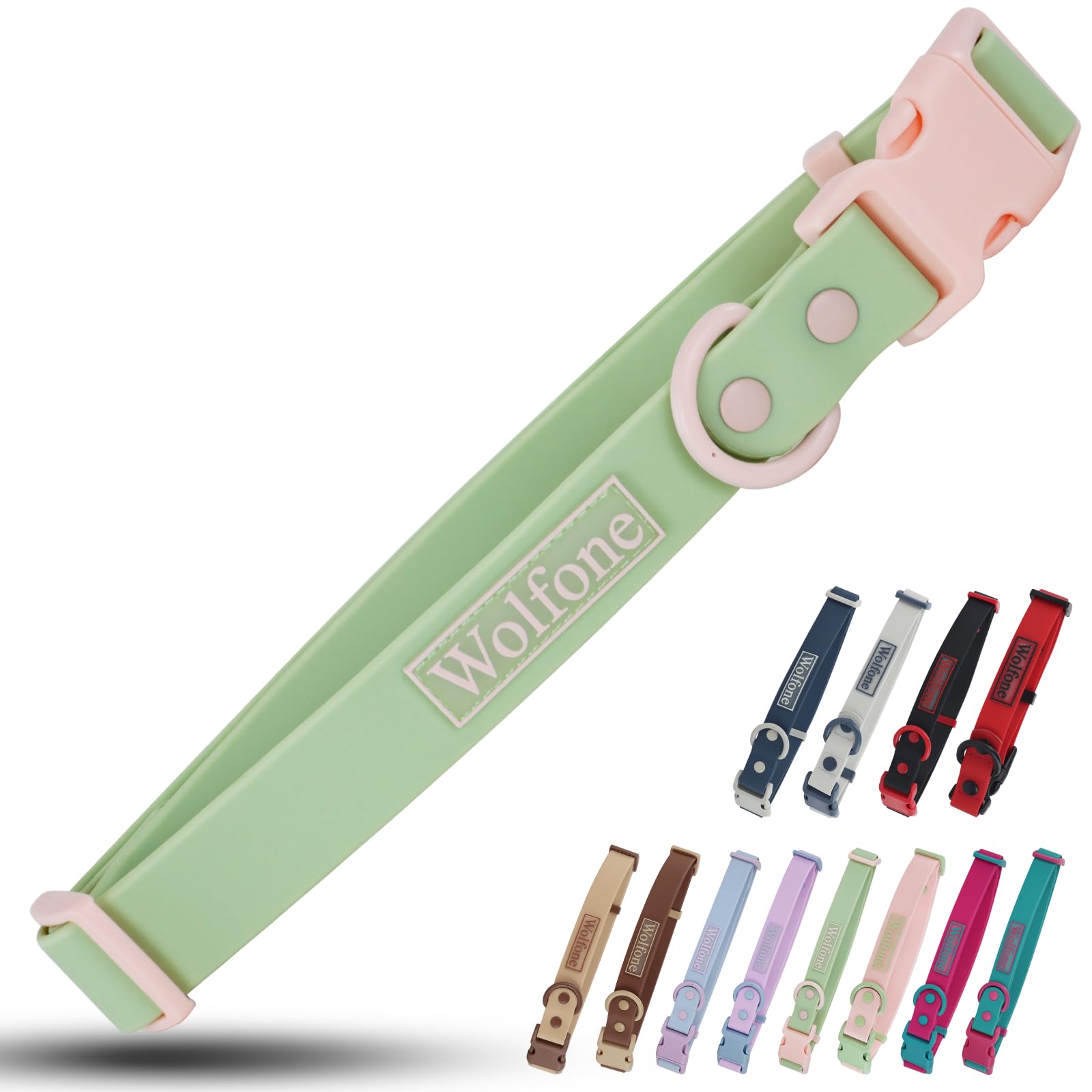 Wolfone Waterproof Dog Collar with Quick Release Buckle， Cute Adjustable Collar for Dogs Comfort Sturdy Durable Odor Proof Easy Care（Mint Green 28-
