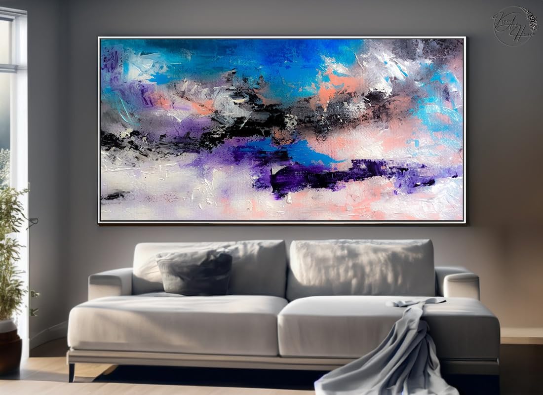 KRIVA ART HOUSE Hand-Painted Abstract Acrylic Modern Indigo Blue Storm Painting Mixed Media Artwork Painting Colorful Full 3D Multishades Living room Bedroom Wall Decoration