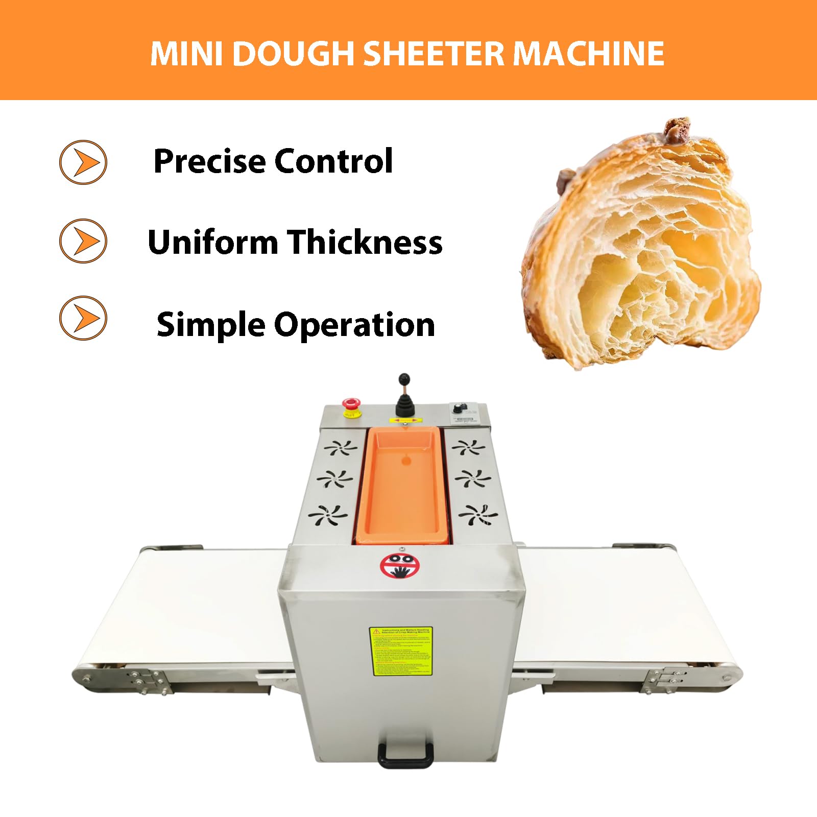 EQCOTWEA Mini Dough Sheeter Machine Reversible Pastry Press Sheeter Electric Pizza Dough Laminator Roller Sheeter Pastry Pie Making Machine 14in Belt Stainless Steel Croissant for Bakery 110V