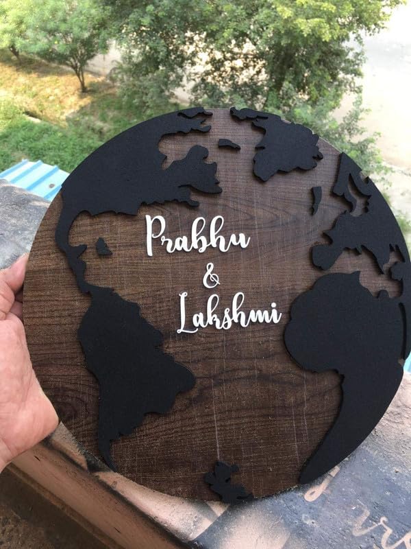 Image of Personalized Wooden Name Board 30x30 cm - MDF Round Name Plate for Home