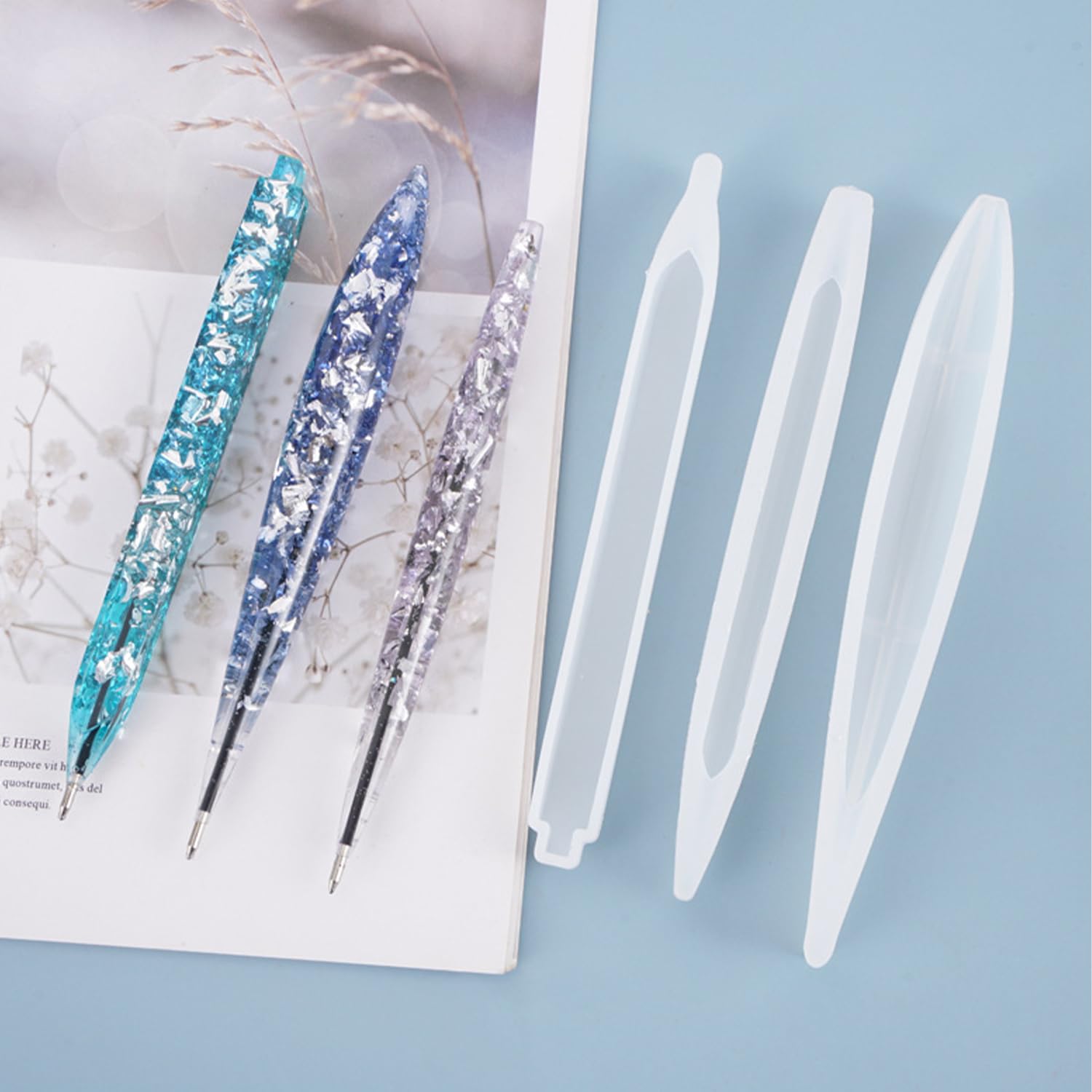 Woohome Lot De 111 Moules En Résine époxy, 3 Stylos Moules En Silicone, En Résine, En Silicone, Moule à Moule, 100 Recharges, 5 Gouttes En Plastique Pour Moulage En Résine