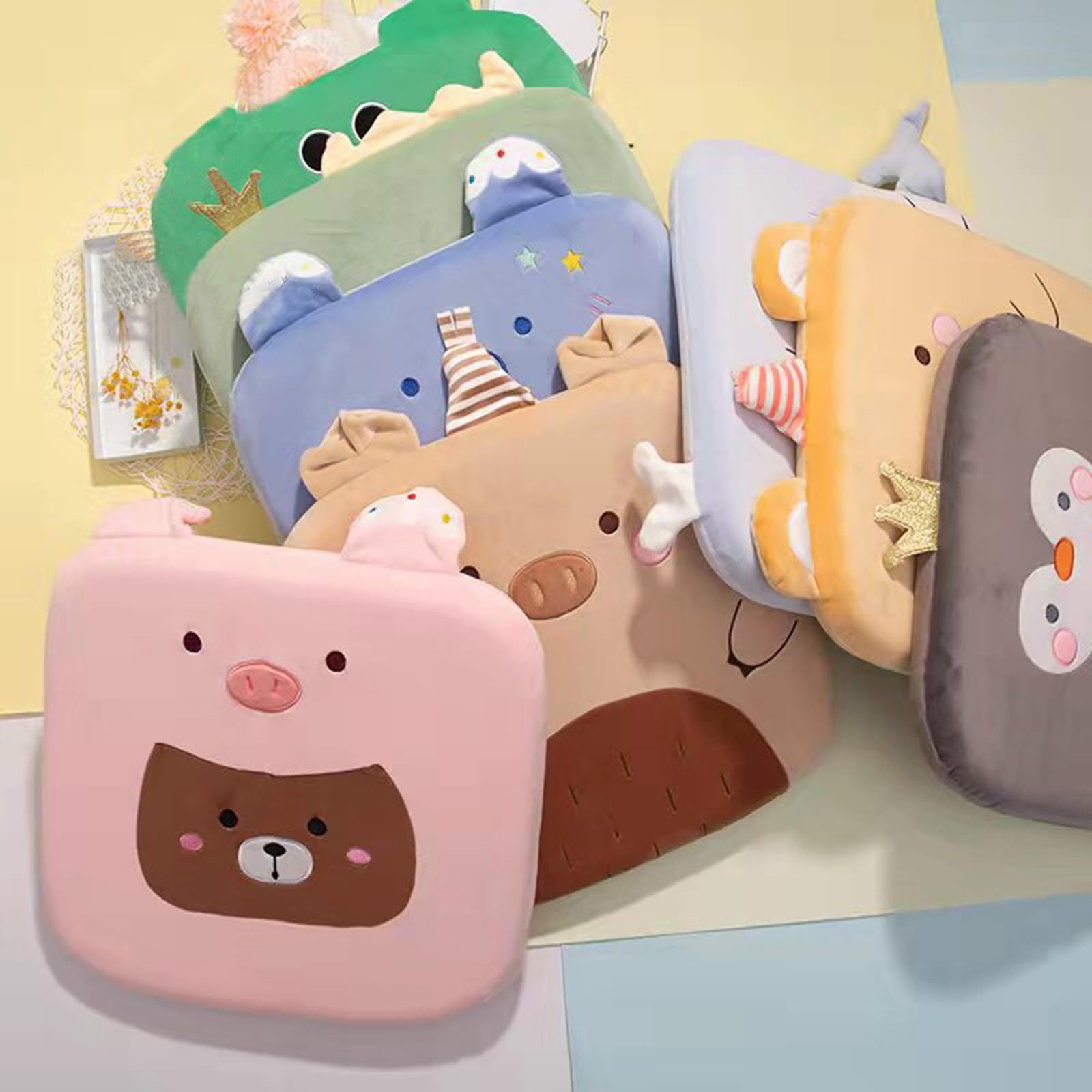 Sitzkissen Kinder Stuhlkissen, Cartoon Tier Sitzkissen Stuhl Sitzpolster mit Abnehmbarer Bezug, Bodenkissen Tatami-Sitzkissen für Büro Auto Hause Schule (Braunbär,40 * 40cm)