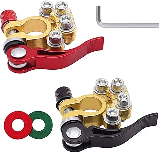 weideer 2 pcs Battery Terminal Clamp Connectors 4 Way Positive Negative Car Battery Terminals Connector Quick Release Disconnect for SAE/JIS Type A Posts,with Allen Wrench and Washers (Red+Black)