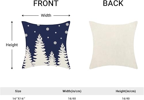 Miniatura 5 de CXMEIFLY Juego de 2 fundas de almohada de Navidad de 16 x 16 pulgadas, color azul marino, blanco, árbol de Navidad, copos de nieve, decoración de