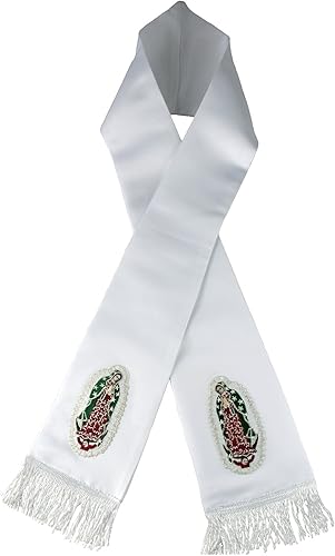Pañuelo bordado de satén para bautizo y bautizo, banda para estola de señora de Guadalupe