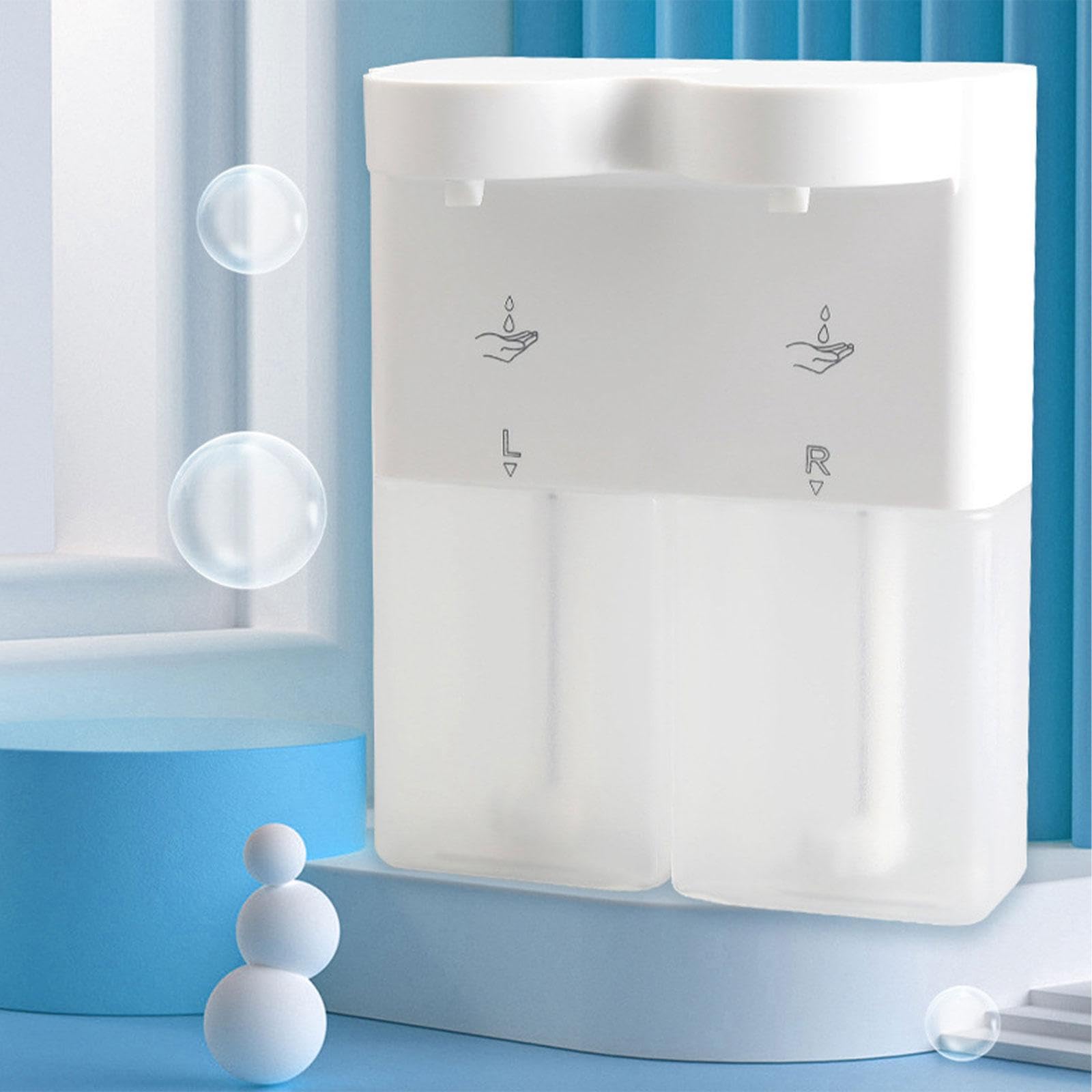 Dispenser Automatico Sapone Doppia Uscita Schiumogeno Liquido Funzione Senza Contatto Pompa Elettrica Regolabile Installazione a Parete per Cucina Bag, Liquido