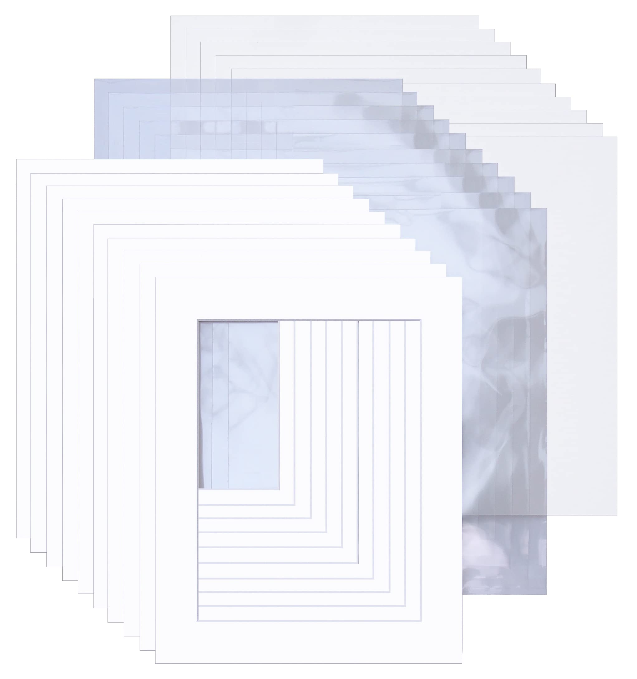 Picture Mounts with Backs & Bags, Frame Size A4, Choice of Picture Size and Colour, Pack of 10 [Bright White, A4 with 35mm Border]