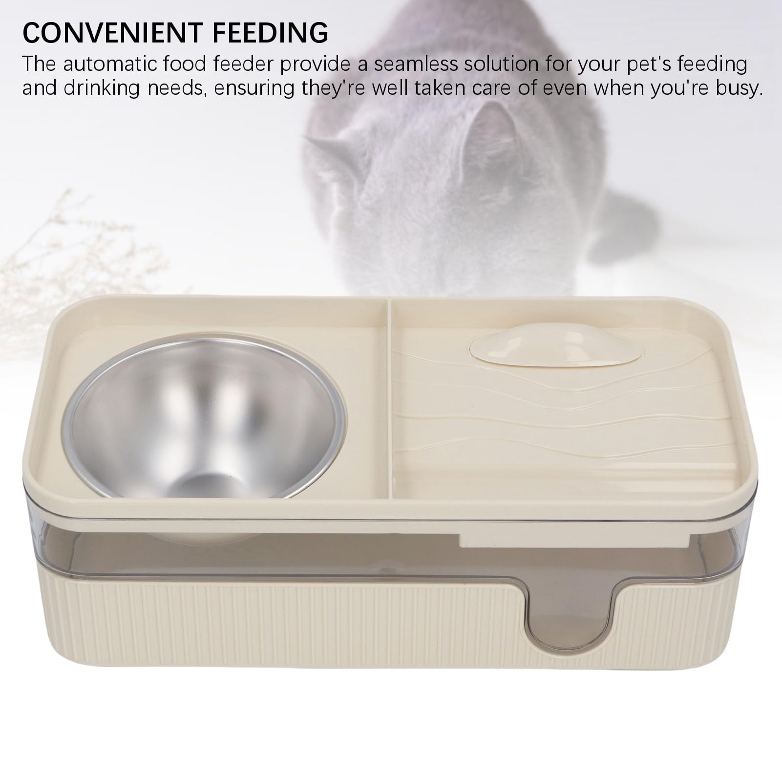 Juego de comedero automático para gatos, cuenco y bebedero de acero inoxidable de gran capacidad, solución de alimentación conveniente para gatos y perros, 13.8 x 6.3 pulgadas