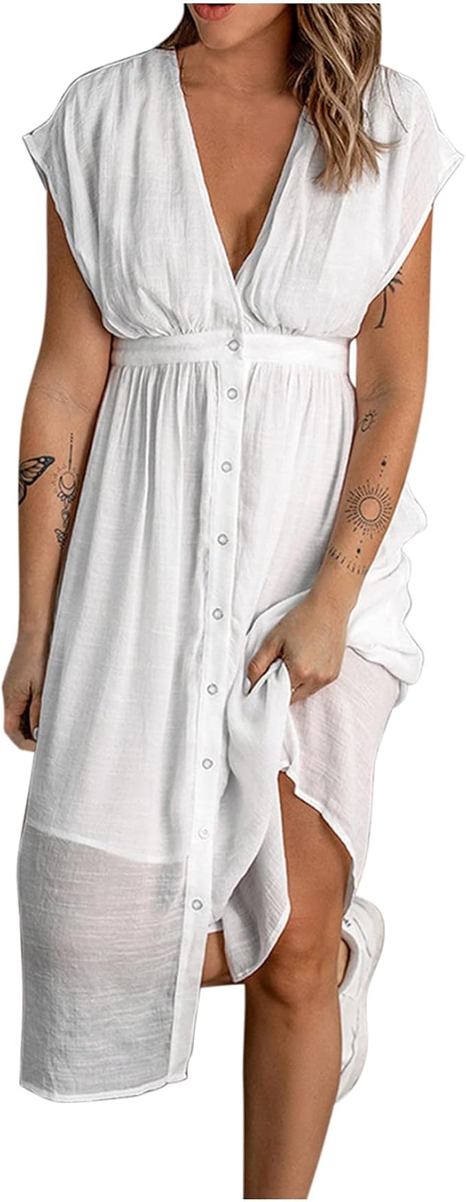 Deep v neck maxi shirt dress Clearance