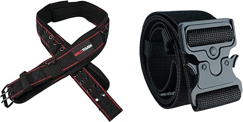 MELOTOUGH Cinturón de herramientas acolchado con anillo en D para hombre, resistente y duradero, doble hebilla de rodillo de metal + cinturón de