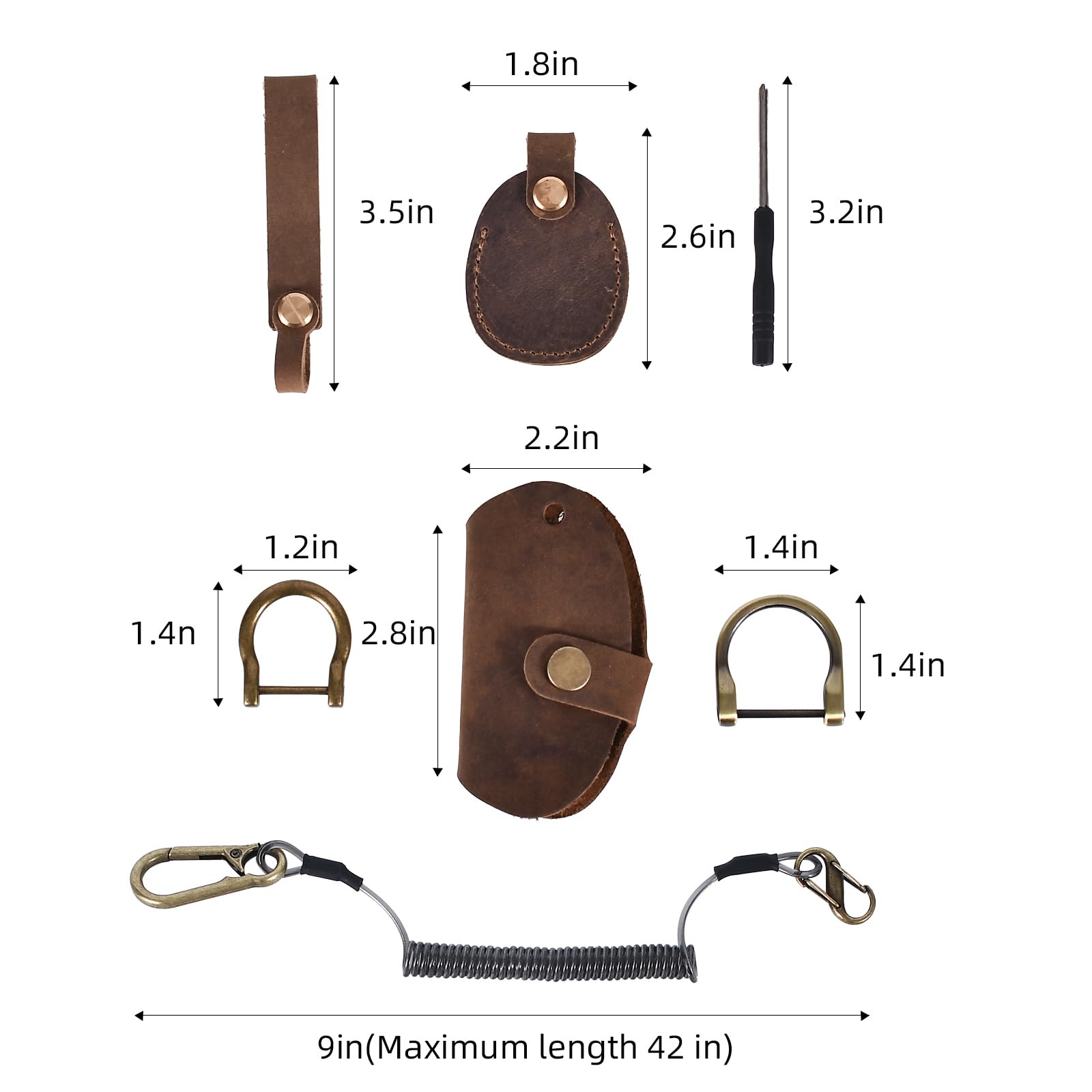 Black Genuine Leather Keychain with Apple Airtag Holder, Retractable Car Key Chains with Wristlet Lanyard, Air Tags Gps Tracker Case, Key Fob Holder Heavy Duty, Key Organizer with Airtag Case