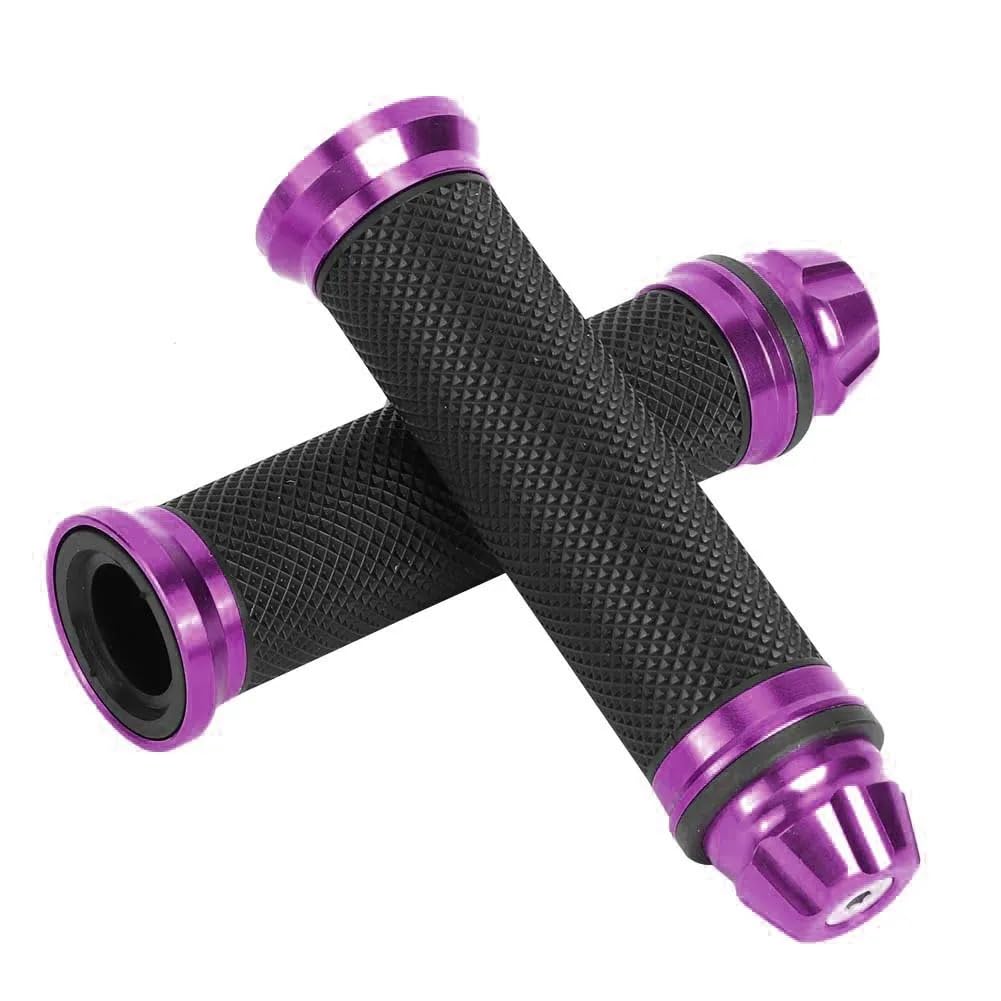 Gałki motocyklowe uchwyt Gumowe uchwyty Do kierownicę motocyklową CNC z aluminium pasujące do kierownic 7/8" w kolorze fioletowym Gumowe uchwyty do motocykla