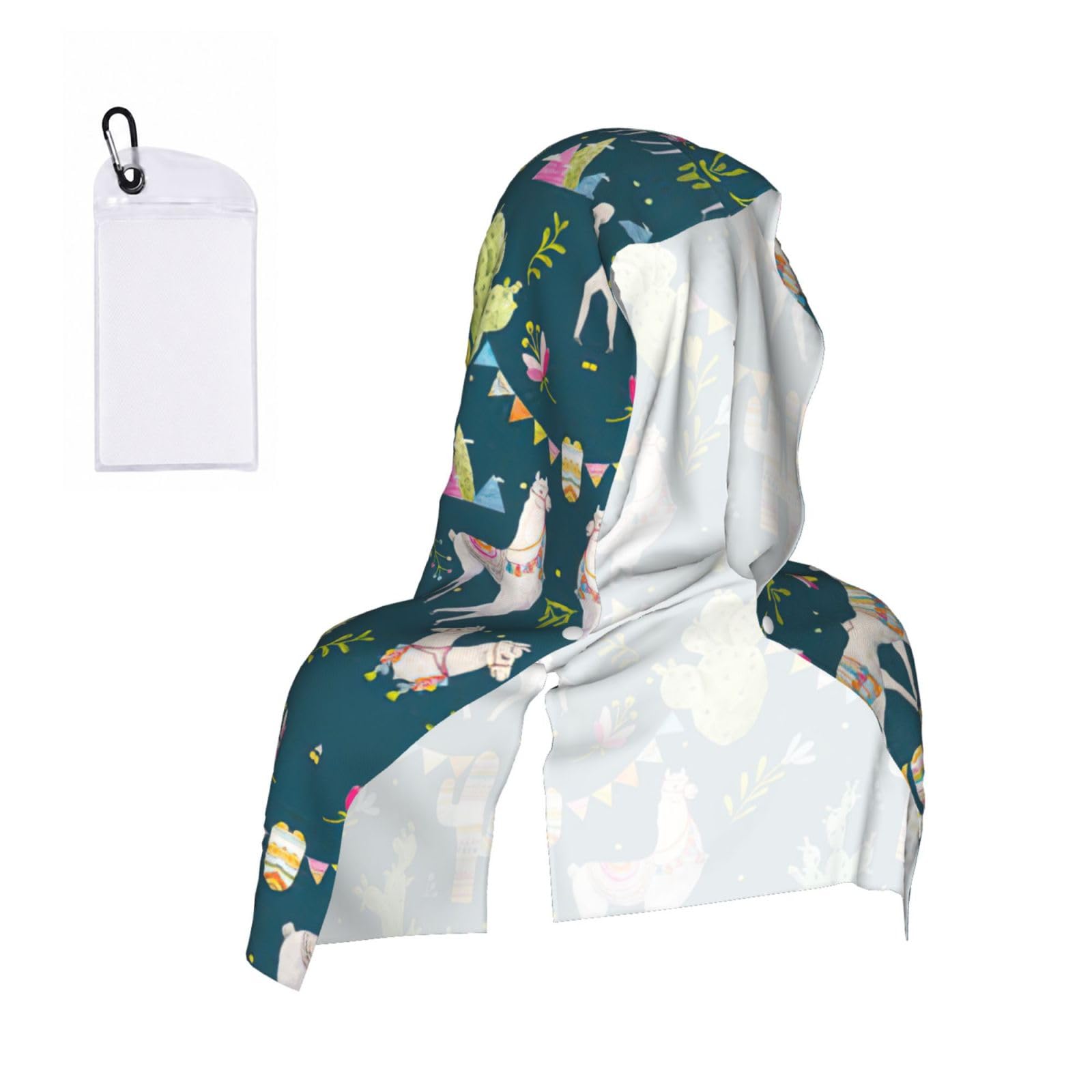 YQxwJL Llama Animal Alpaca Tropical Cactus Print Unsex Cooling Hoodie Towel, Cools Instantly When Wet Sun Protection For Sports Fitness Gym