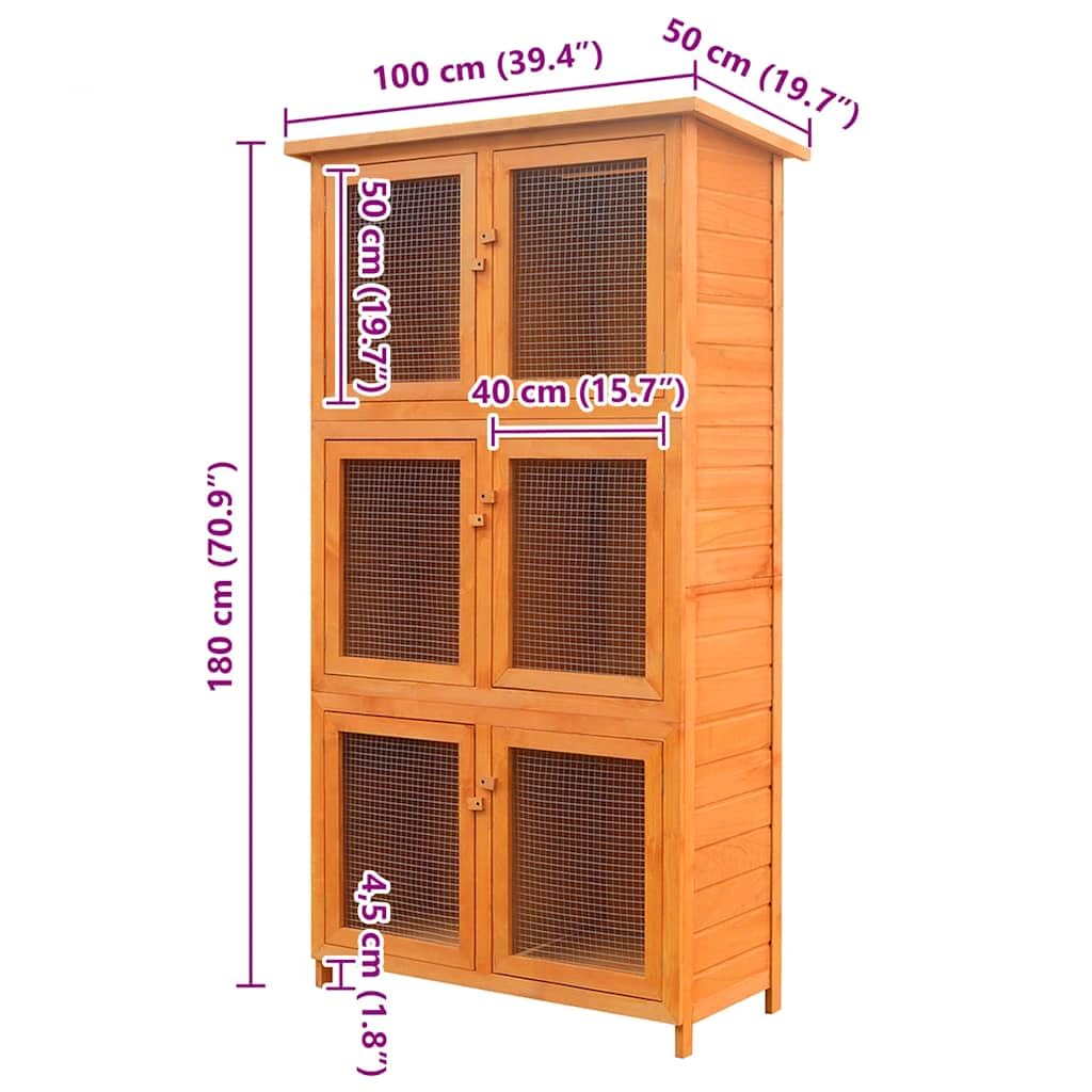 Conigliera a 6 Stanze in Legno di Abete, 102 x 48 x 180 cm