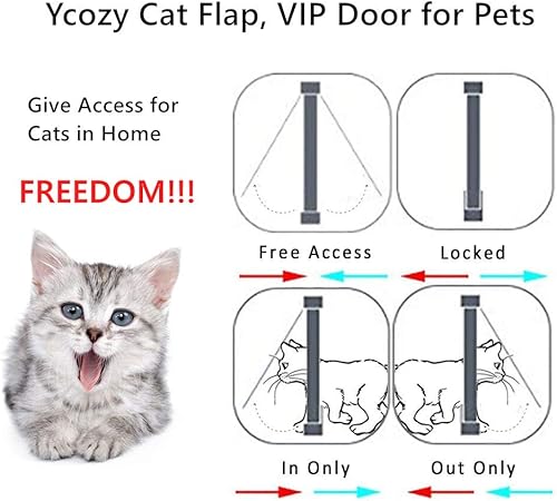 Miniatura 3 de Ycozy Puertas para gatos XL de tamaño exterior de 11 x 9.8 pulgadas, con bloqueo de 4 vías, puerta interior para interiores y exteriores, ventana de