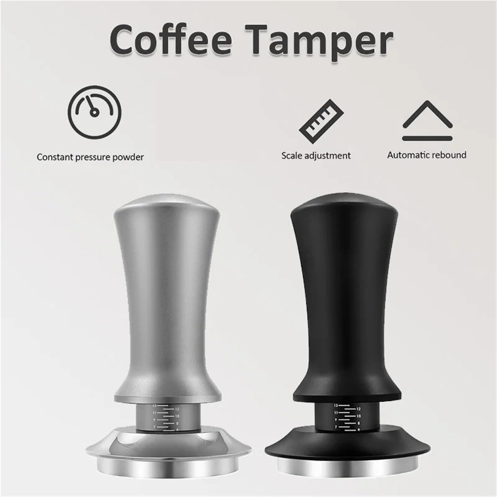 Tamper De Café 51/53 / 58 Mm Martillo De Café En Polvo De Acero Inoxidable De Presión Constante Ajustable Con Escala Accesorios Para Cafetera Espresso Tamper De Café(Thread-Silvery 51mm)