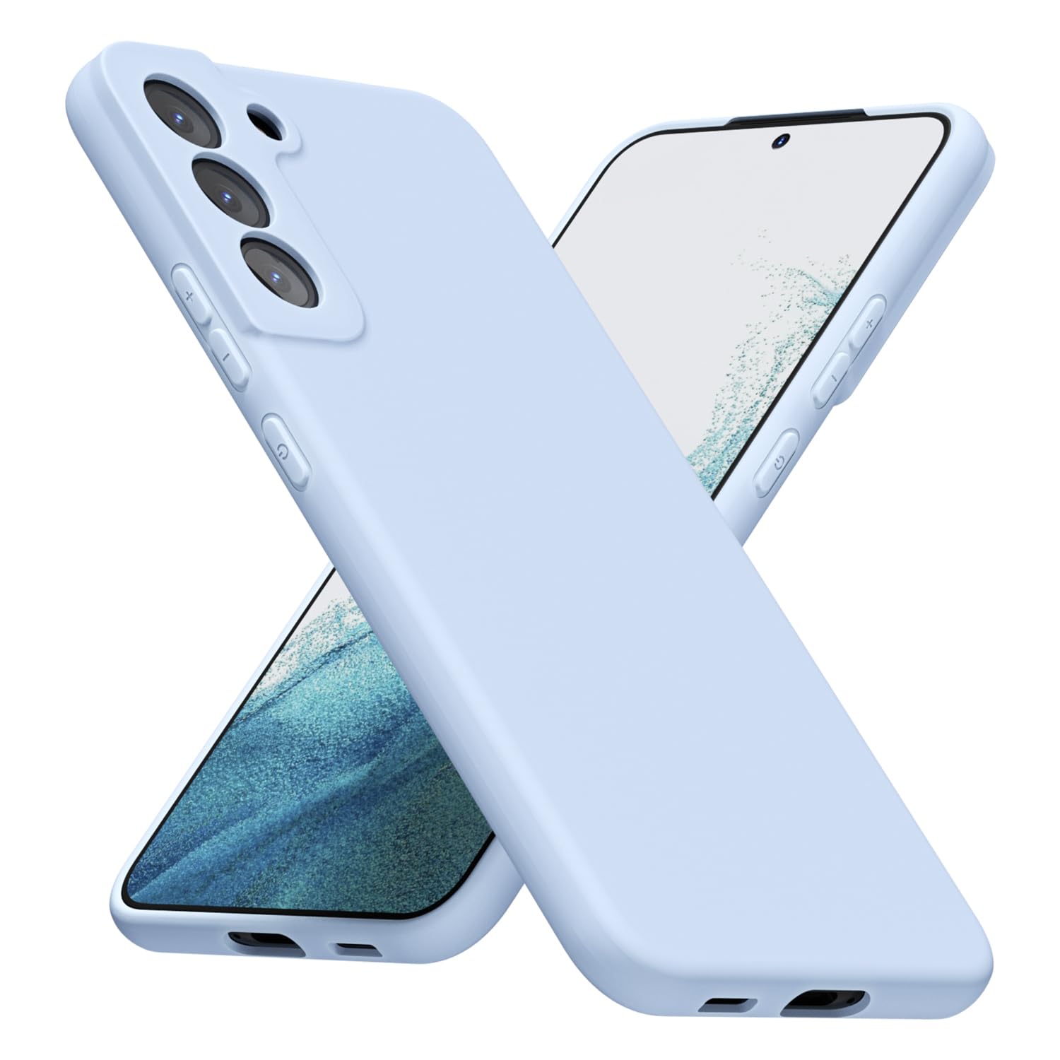 for Samsung Galaxy S22 Phone Case Silicone, Minimalist Ultra Thin Slim Soft Rubber Gel Solid Color Matte TPU Cute Case for Women Men, Girly Plain Aesthetic Design & Camera Cover, Light Blue