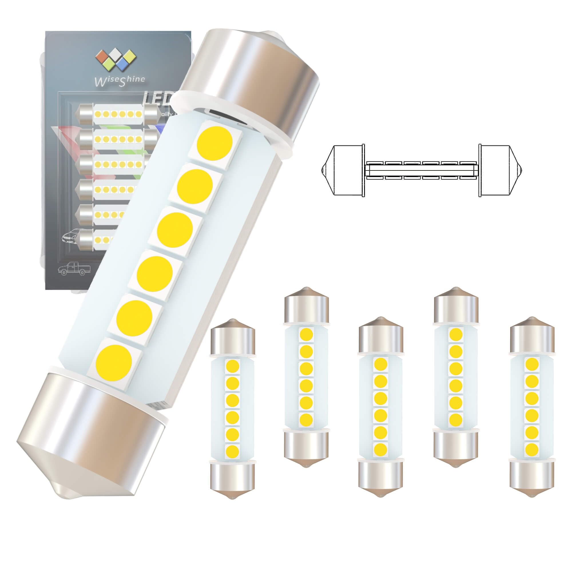 Wiseshine 360 deg DC 24V 38mm 6418 Led Bulb Natural White 6411 C5W DE3425 LED Festoon Bulb for Truck Interior Reading Map Glove box Lights (Pack 6)