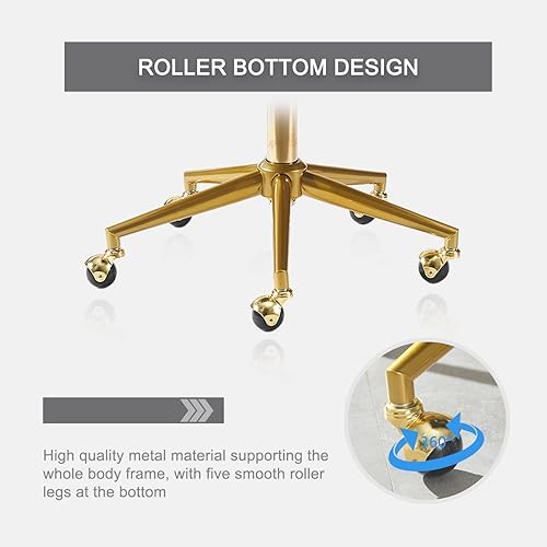 Miniatura 6 de Velvet Home, silla de oficina giratoria ajustable con base dorada, silla de escritorio de oficina en casa para sala de estar, dormitorio, tocador,