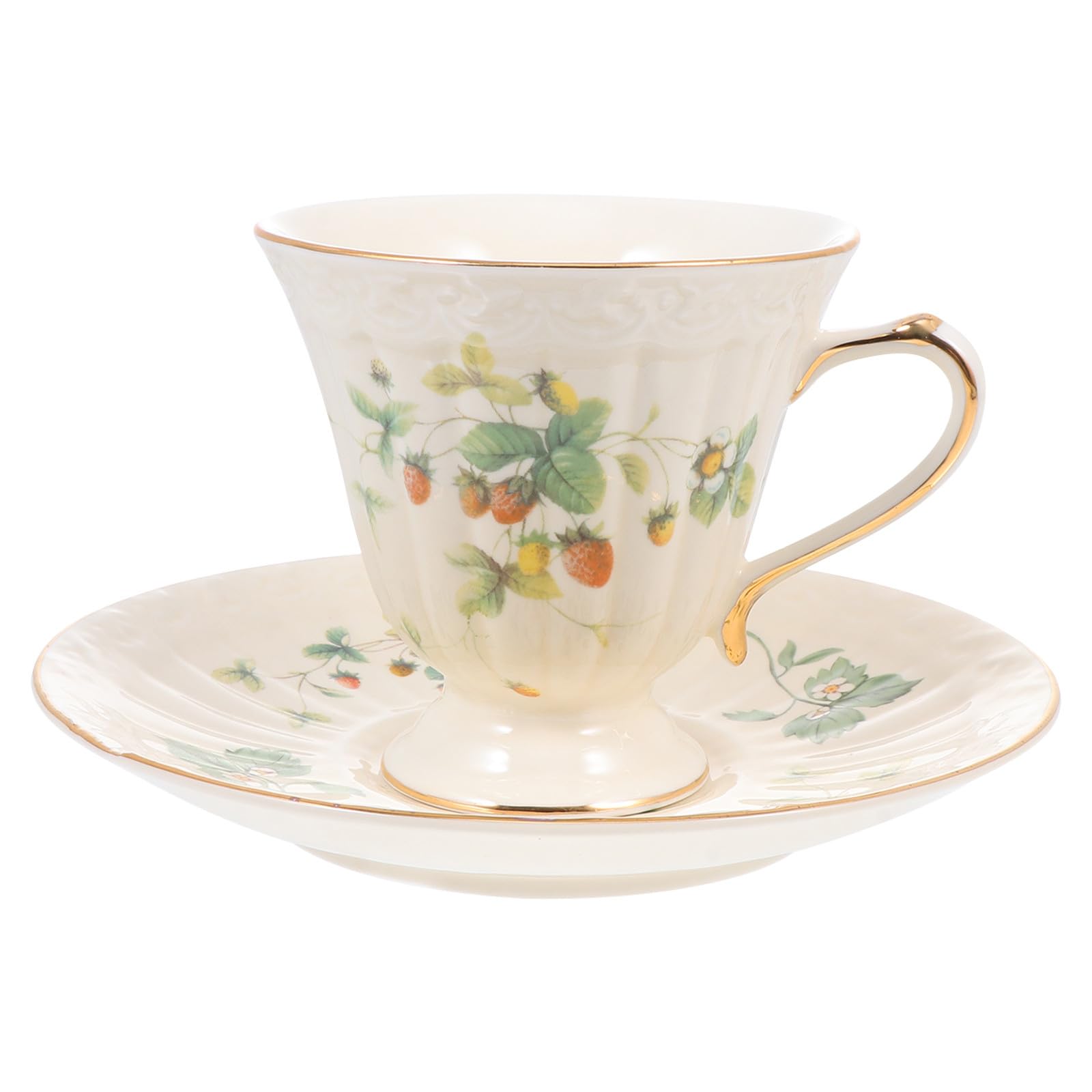 Mikikit Keramik Kaffeetassen Satz im Europäischen Vintage Stil mit Untertasse Weiß Geeignet für Café und Restaurant Stilvoll und Funktional zum Tee und Wassergenuss