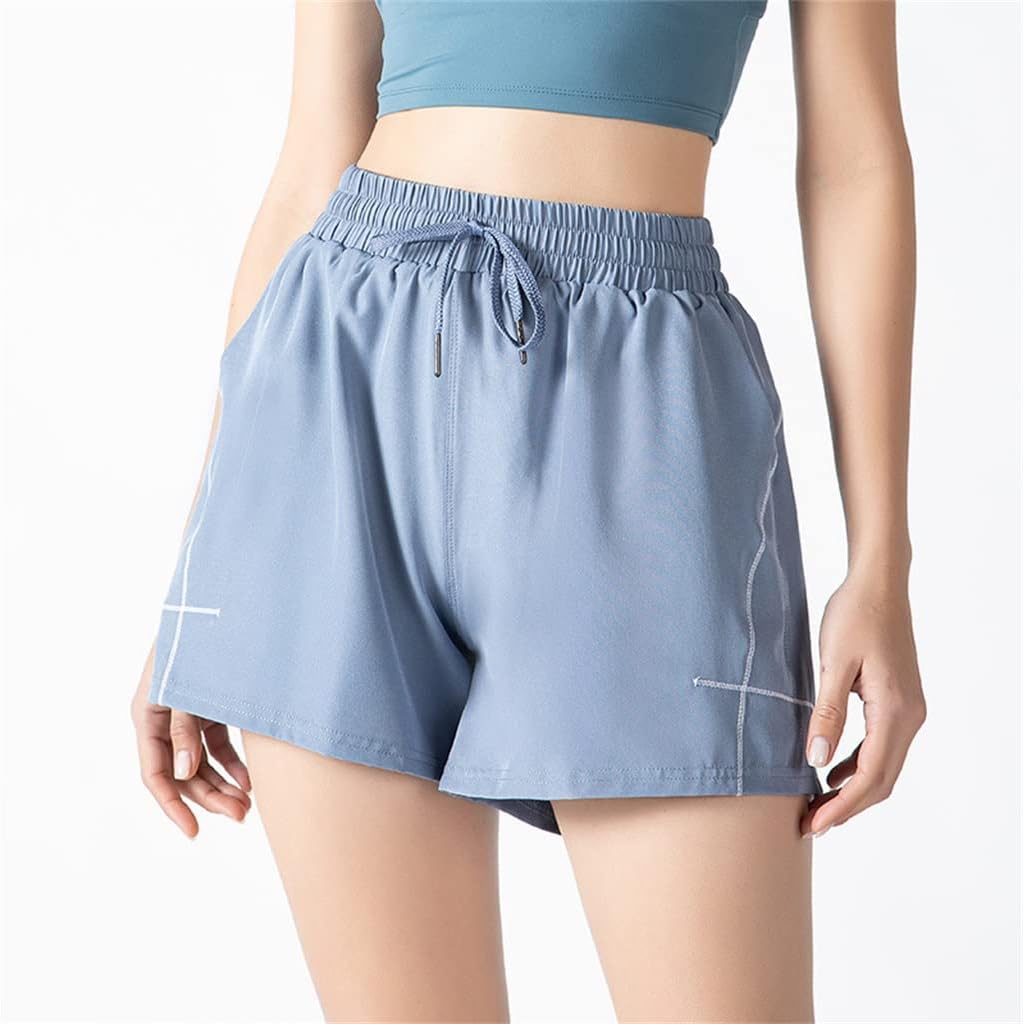 Sports Shorts with Pockets Women's Fitness Exercise Running Yoga Sportswear Elastic Strap Polyester Quick Dry Breathable