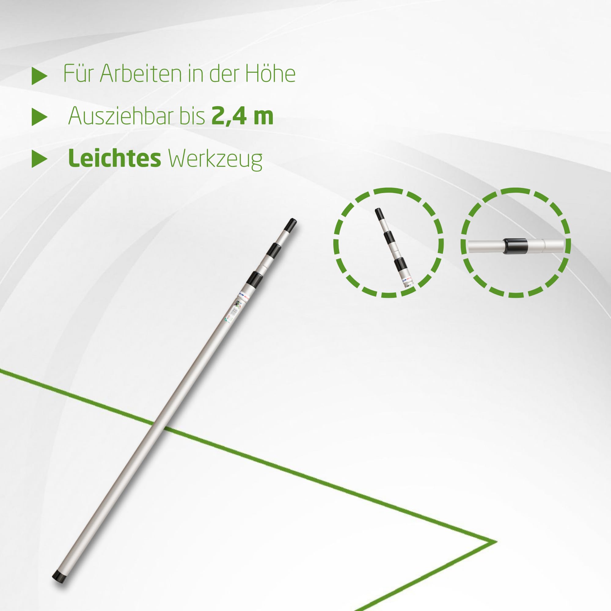 Amig - Teleskopstange aus Aluminium - Ausziehbare Stange bis zu 2,4 Meter - Stange kompatibel mit Mehreren Gartengeräten - Leicht und robust - Ideal für Arbeiten in der Höhe