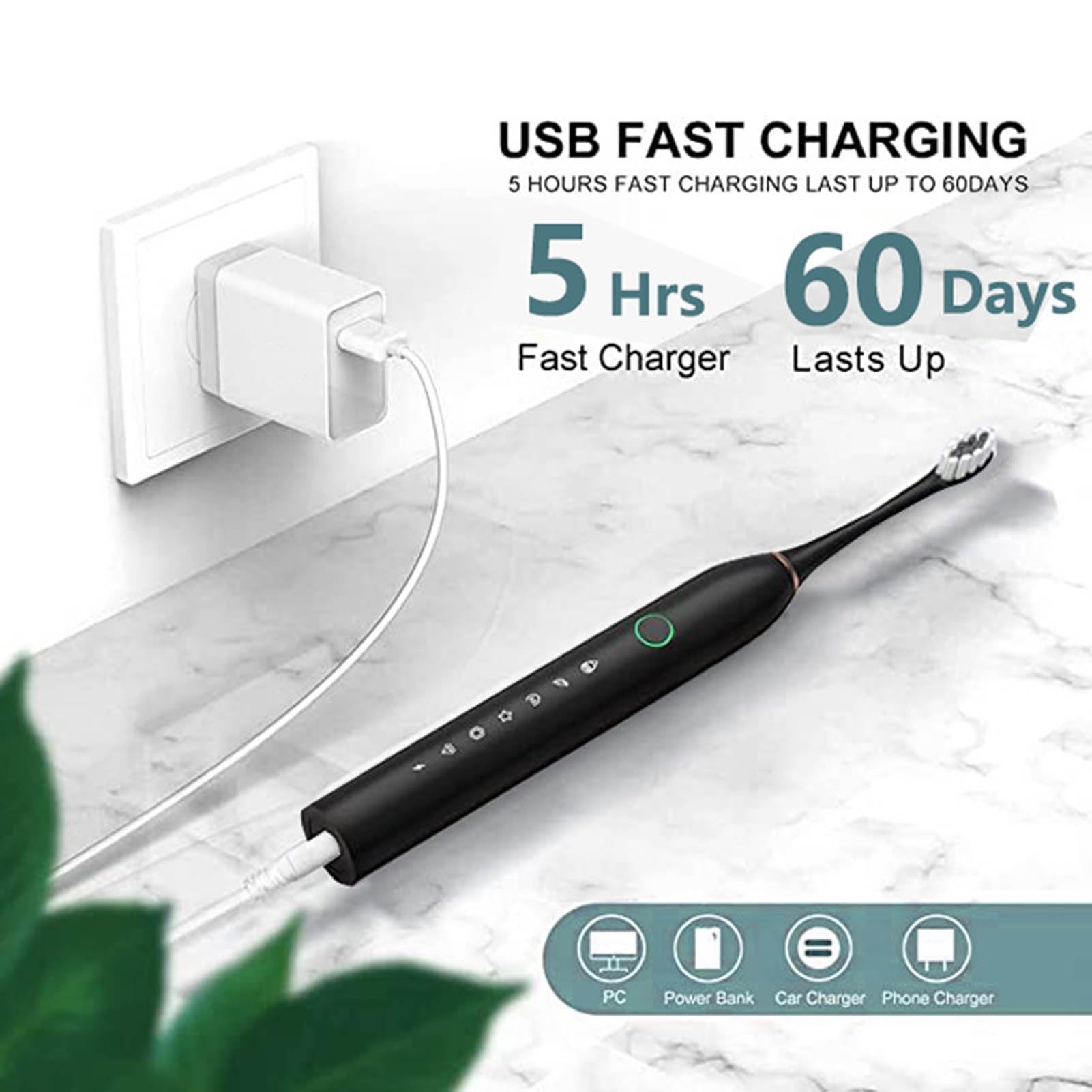 AOKID Spazzolino da denti elettrico, 6 modalità, 45000 vpm, con timer intelligente, portatile, veloce, ricaricabile, IPX7, impermeabile, per donne e uomini, da viaggio, rosa