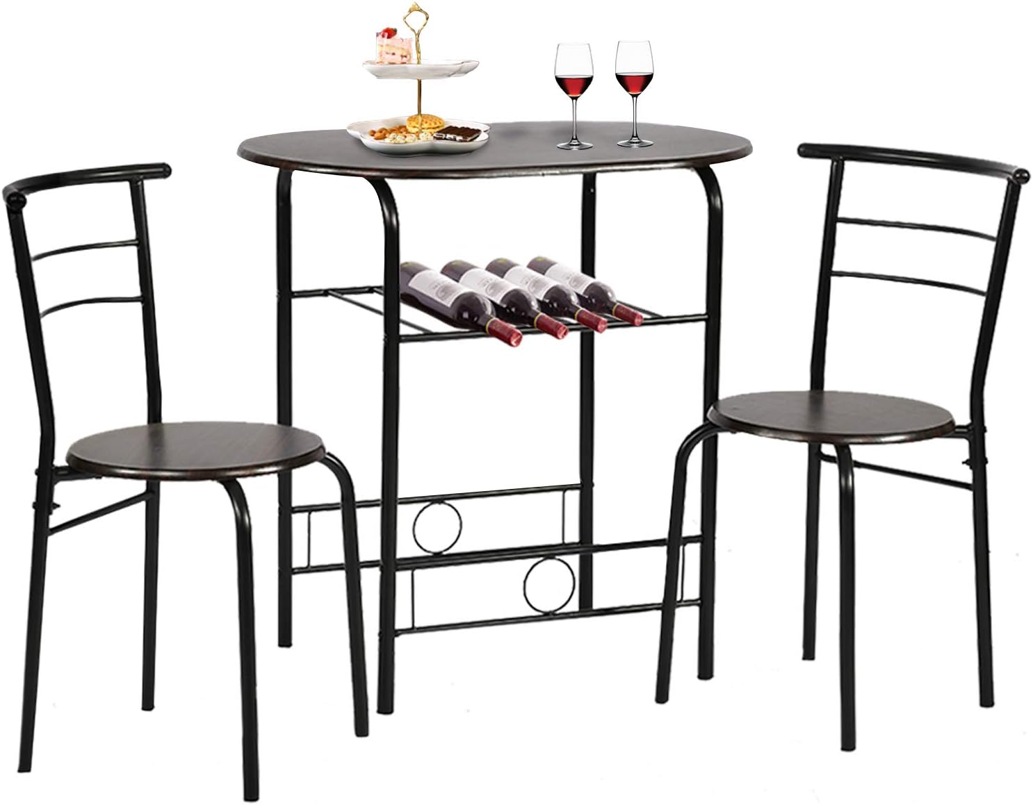 BestMassage Dining Kitchen Table Dining Set,3 Piece Metal Frame Bar Breakfast Dining Room Table Set Table and Chair with 2 Chairs