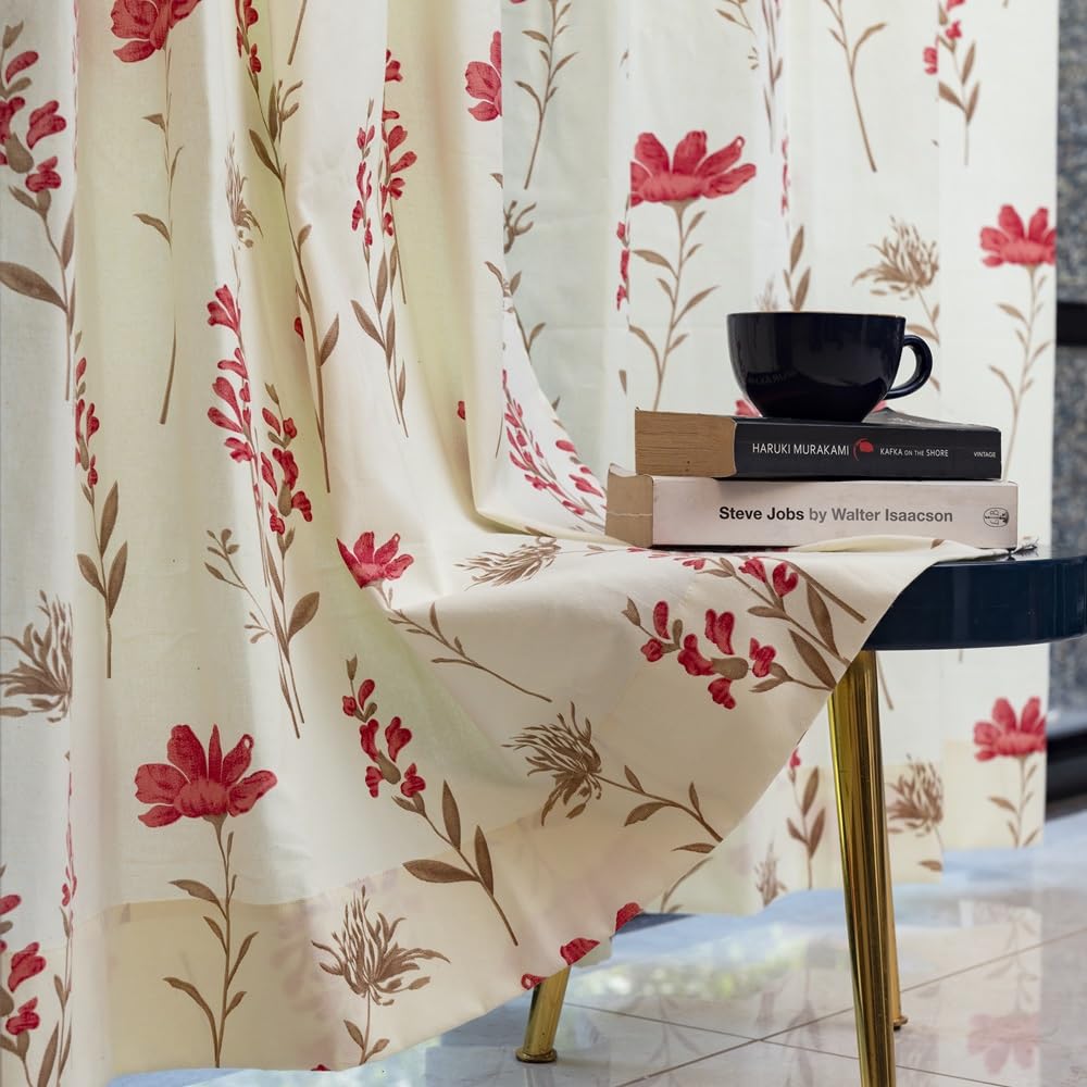 Urban Space 100% Cotton Curtains for Window, 60-65% Room Darkening, Tieback Decorative Curtains with Eyelet Set of 2 (Orchid Blooms - Pink, 5 feet x 4 feet) | Light-Filtering