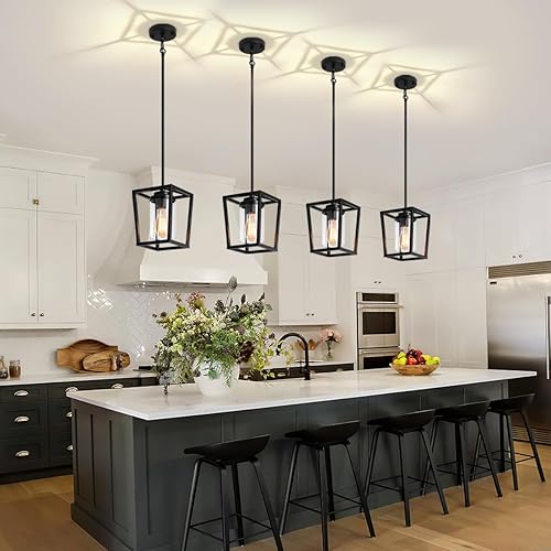 Miniatura 2 de Luces colgantes negras para isla de cocina, paquete de 2 unidades, iluminación colgante de granja sobre la isla, farol de metal para cocina,