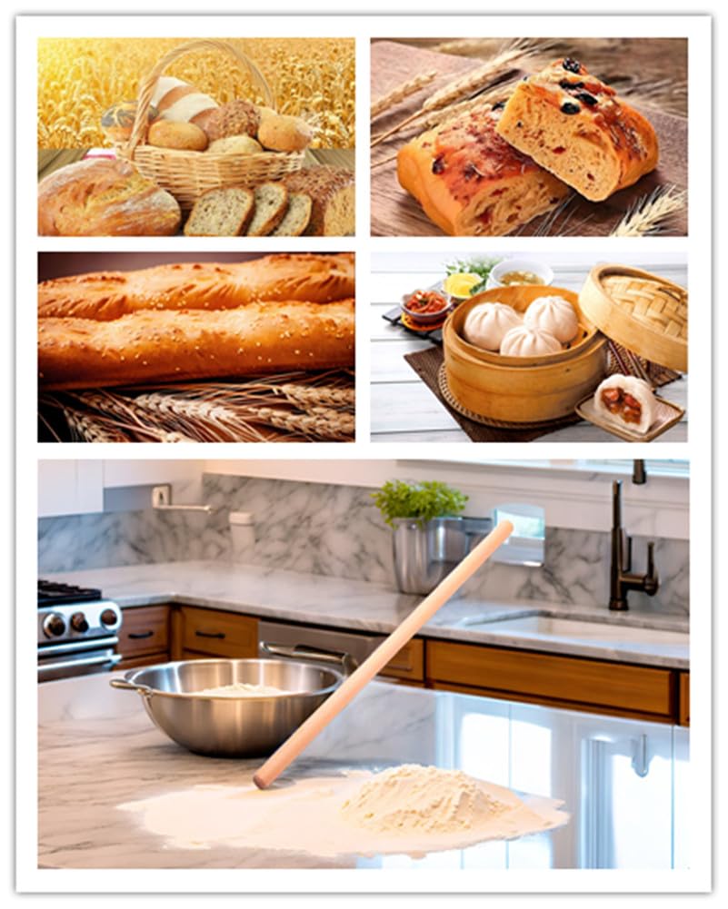 Rodillo de pasta extralargo, rodillo de masa, rodillos profesionales para hornear, tortilla, baklava, pizza, fideos (89 x 3,5 cm)