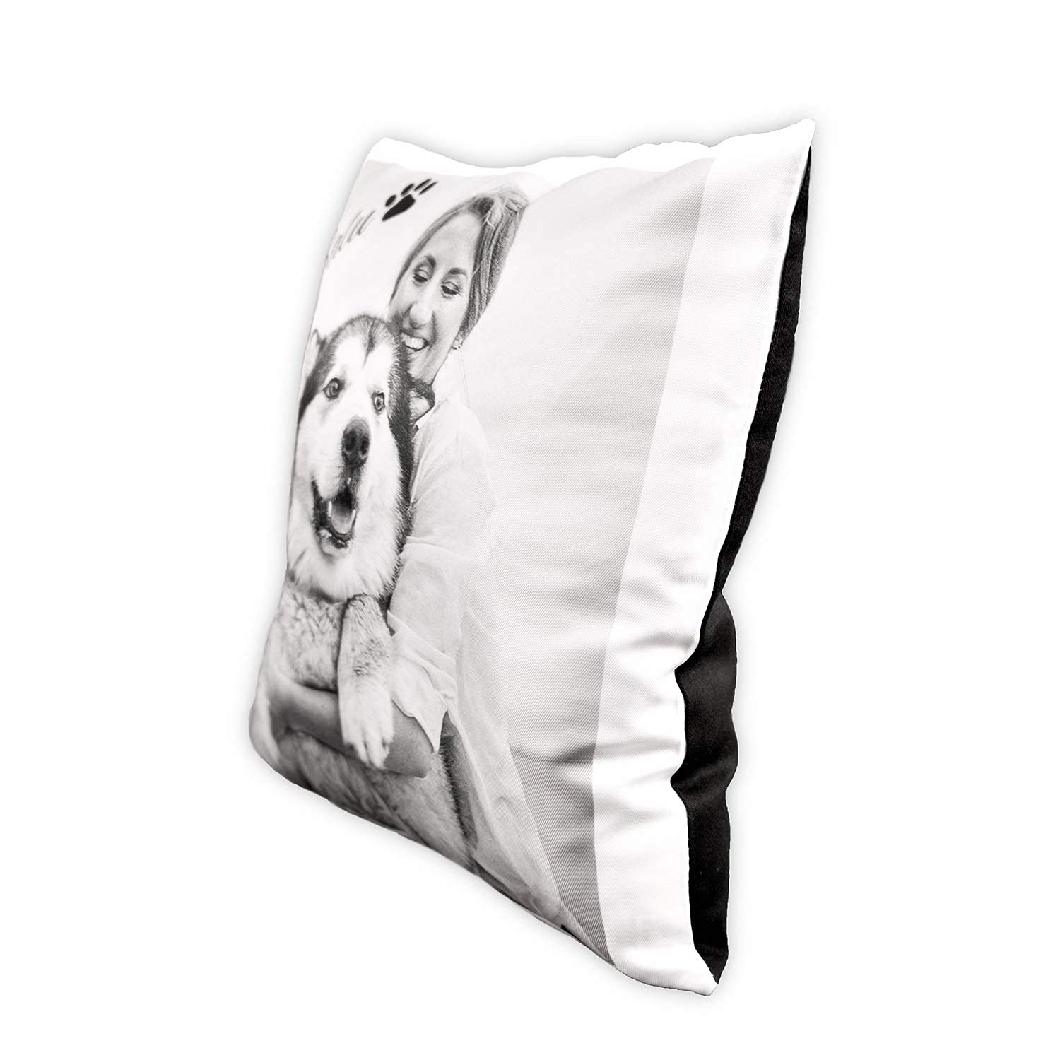 LOOXIS Personalisiertes Kissen mit Foto & Text Bedruckt, selbst gestalten – 40x40 cm, farbige Rückseite, Leinenhaptik – Geschenkidee Männer, Frauen, Jahrestag, Geburtstag, Einzug – Schwarz