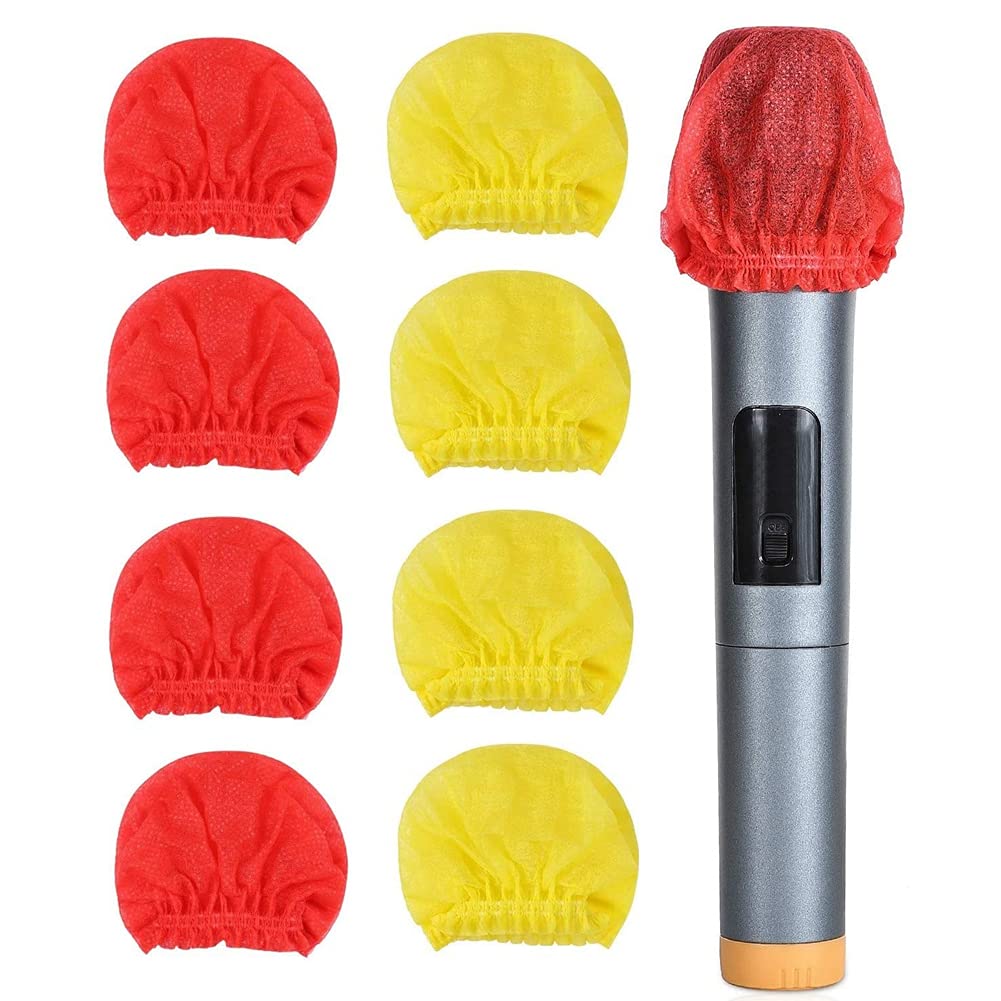 RuiJOTWAT 120Pcs Disposable Microphone Covers Non-Woven Handheld Mic Cover Windscreen Protective Cap Red and yellow