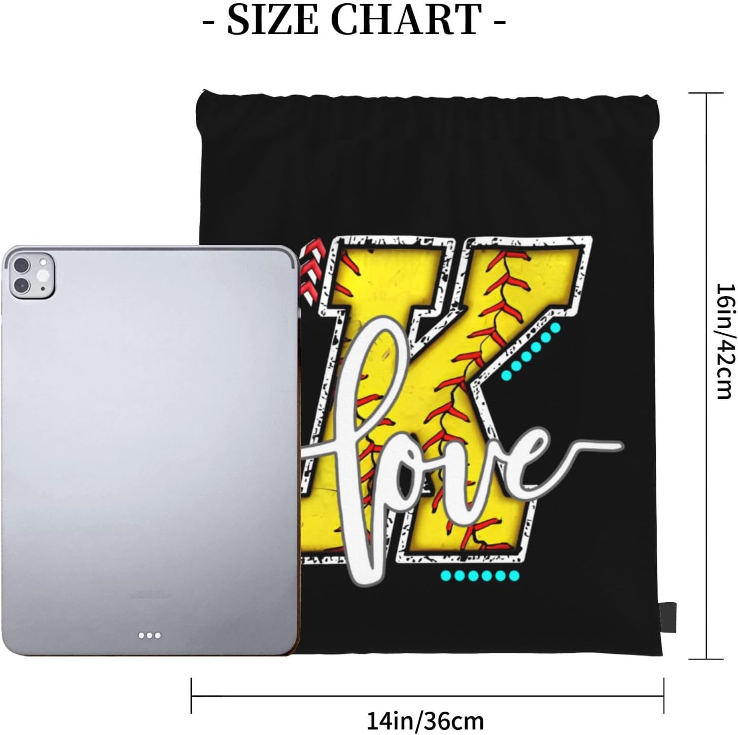 Initials Drawstring Backpack Black Cinch Bags Foldable Sports Gym Sackpack For Men Women (Softball Letter K) - Image 5